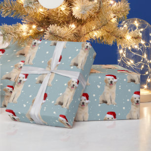 Papier Cadeau Noël Golden Retriever sur les flocons de neige