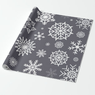 Papier Cadeau Noël gris de festival de flocon de neige blanc