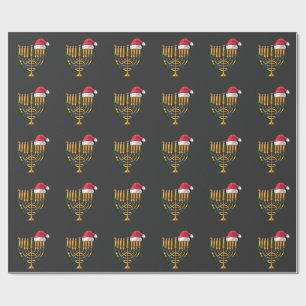 Papier Cadeau Noël Hanukkah Juif Père Noël Menorah