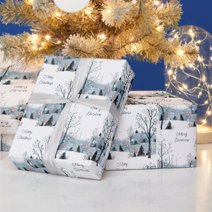 Papier Cadeau Noël hiver neige paysage Joyeux Noël