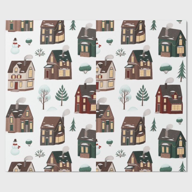 Papier Cadeau Noël Hiver Nieghbour Maisons Cuites (Couture)