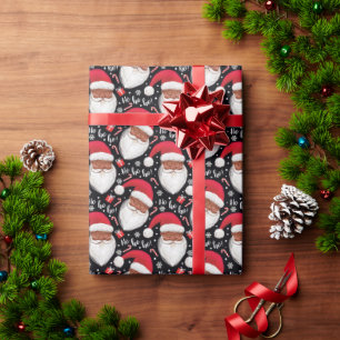 Papier Cadeau Noël Ho-ho-ho-ho de l'Afro-Américain Noir Père 