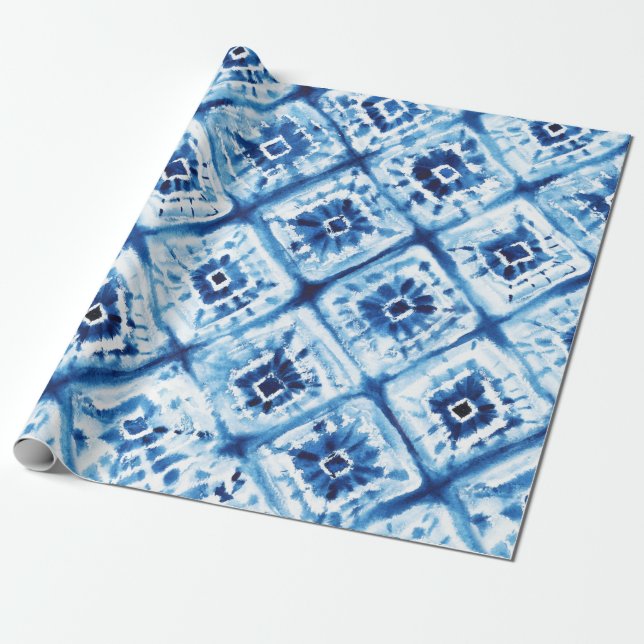 Papier Cadeau Noël Japonais Tie Dye Shibori Motif Holiday (Déroulé)