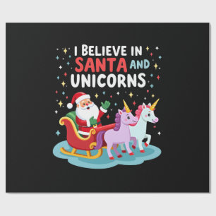 Papier Cadeau Noël Je Crois En Santa Et Licornes Drôle Xm