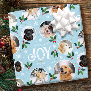 Papier Cadeau Noël Joie Flocon de neige Cute Photo Collage Bleu