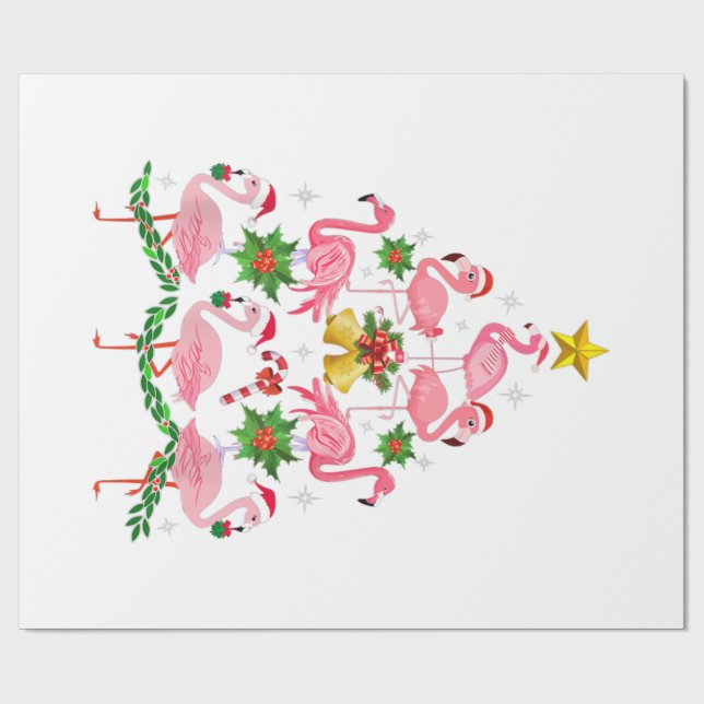 Papier Cadeau Noël - Joli Flamant rose sapin de Noël (Plat)