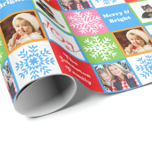 Papier Cadeau Noël Joy Snowflake Pastels Ajouter Photos de Famil