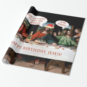 Papier Cadeau Noël Joyeux Anniversaire Jésus Comics Style Drôle