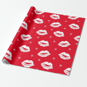 Papier Cadeau Noël Kiss Red White Lips Motif