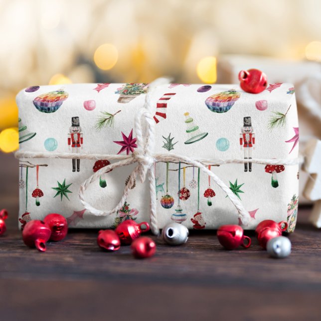 Papier Cadeau Noël kitsch | Ornements rétro et Motif d'arbre (Créateur téléchargé)