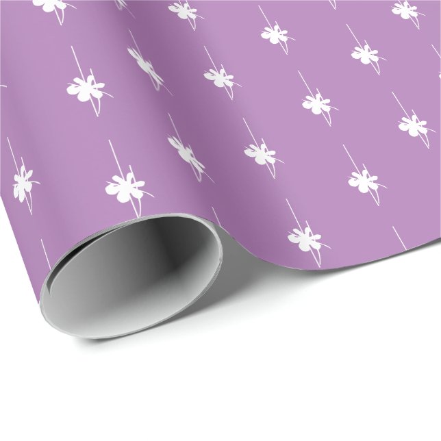Papier Cadeau Noël lavande blanche flocon de neige cadeau mignon (Coin rond)