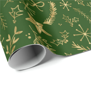 Papier Cadeau Noël - Le Motif de Noël de l'or - Vert