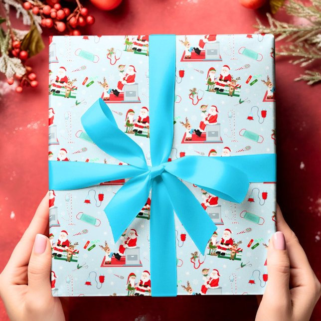 Papier Cadeau Noël Médicale avec Père Noël Light Blue (Créateur téléchargé)