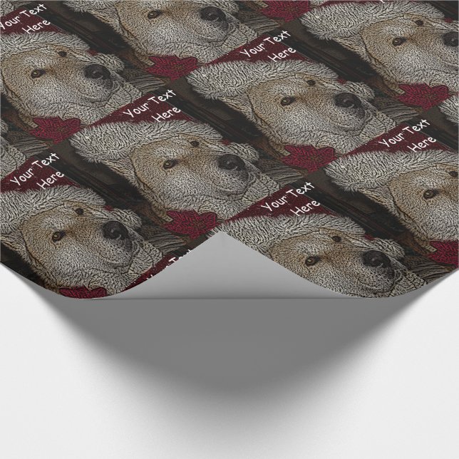 Papier Cadeau Noël mignon akita en portrait rouge de casquette (Coin)