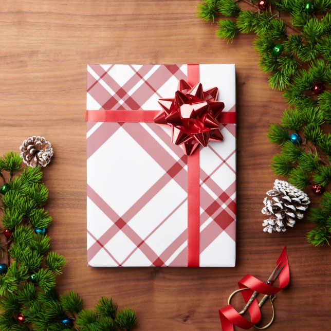 Papier Cadeau Noël mignon rouge et blanc plaid (Cadeau de vacances)