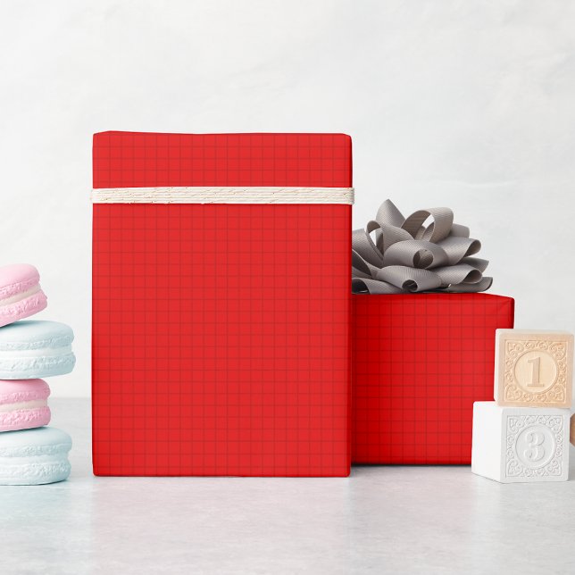 Papier Cadeau Noël moderne À damiers lignes rouges Texte personn (Modern Christmas Red Checkered Lines Custom Text Wrapping Paper)