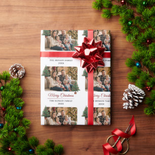 Papier Cadeau Noël Moderne avec Photo de Famille Personnalisée