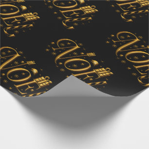 Papier Cadeau Noel moderne Gold and Black Christmas
