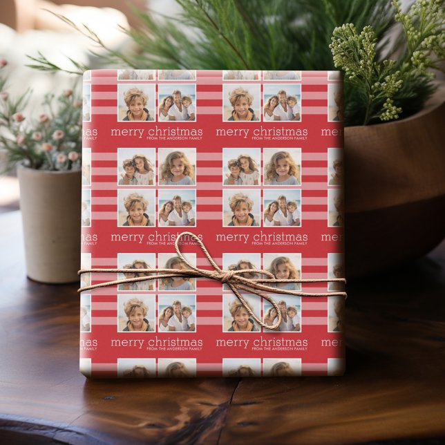 Papier Cadeau Noël moderne - Photo simple rouge et blanc (Personalized Photo Wrapping Paper)