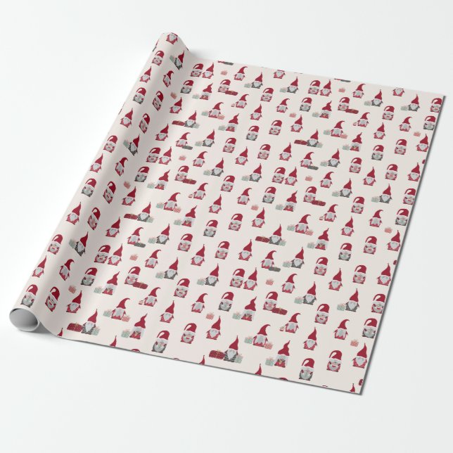 Papier Cadeau Noël moderne Red Cute Père Noël Gnome (Déroulé)