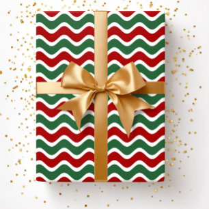 Papier Cadeau Noël moderne Red Green Stripes