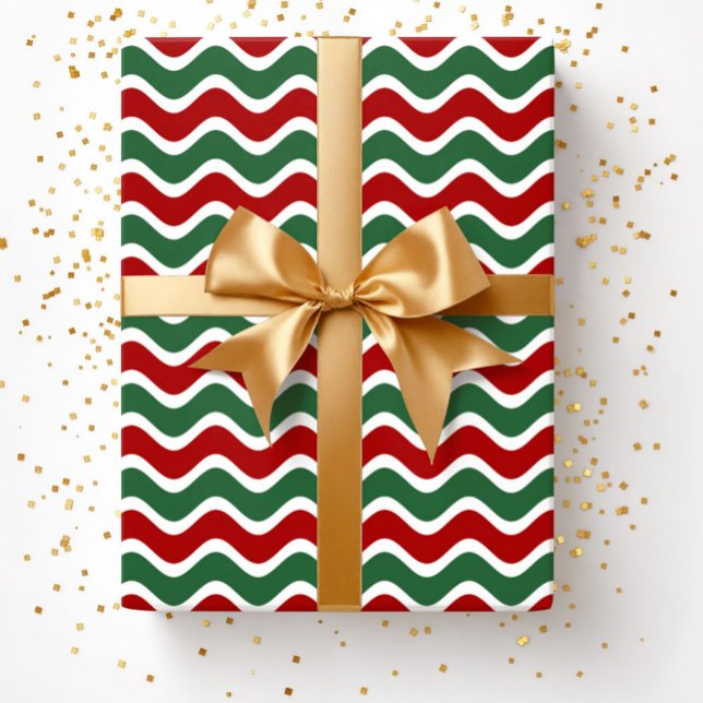 Papier Cadeau Noël moderne Red Green Stripes (Christmas Red Green Stripes Pattern Wrapping Paper)