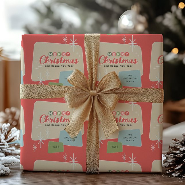 Papier Cadeau Noël moderne rétro du milieu du siècle (Créateur téléchargé)