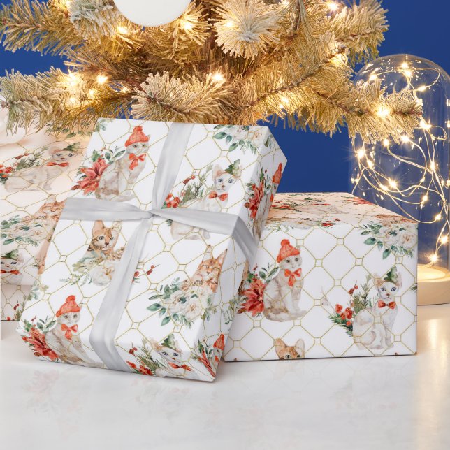 Papier Cadeau Noël motif confortable avec Chats & Fleurs (Vacances)