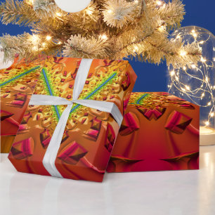 Papier Cadeau NOËL ~ Motif fractal Rouge vert or ~