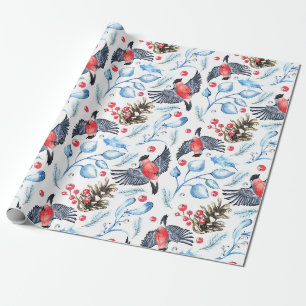 Papier Cadeau Noël Motif nature avec oiseaux et baies
