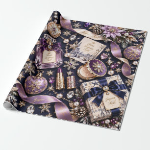 Papier Cadeau Noël Navy Violet Parisien