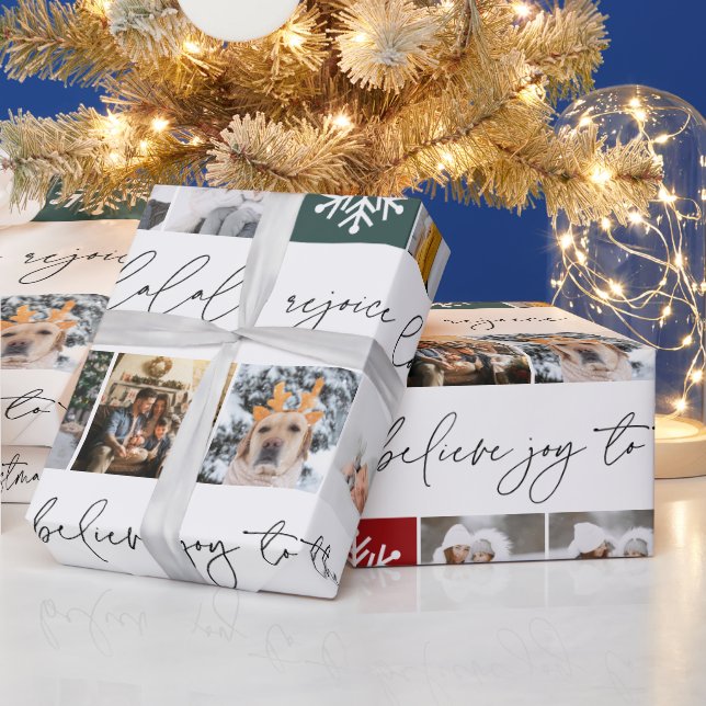 Papier Cadeau Noël neige 8 photos grille collage noir blanc (Vacances)