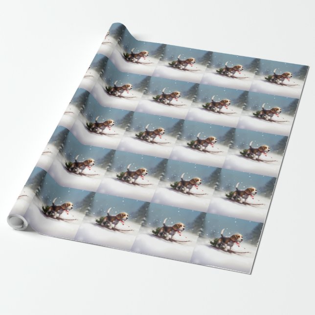 Papier Cadeau Noël neige hiver Beagle (Déroulé)
