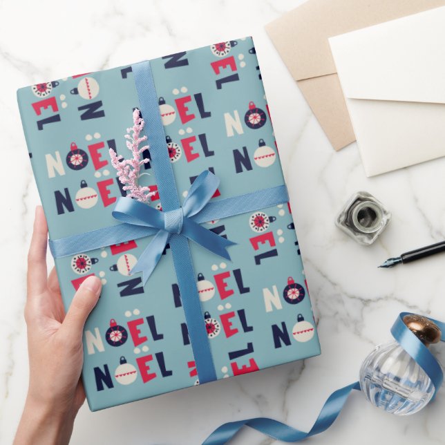 Papier Cadeau Noel Noël Vacances Rouge Bleu Moderne Typographie (Cadeaux)