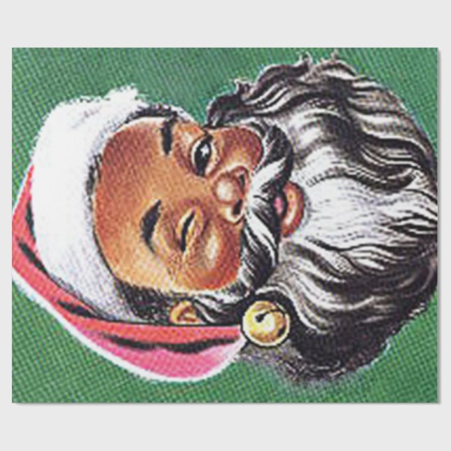 Papier Cadeau Noël noir du Père Noël afro-américain (Plat)