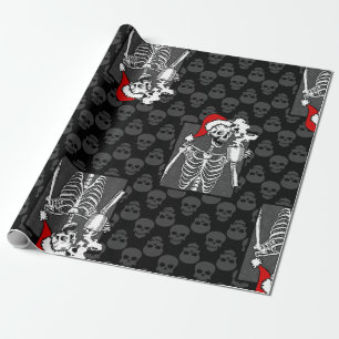 Papier Cadeau noël noir gothique crâne café squelette rouge
