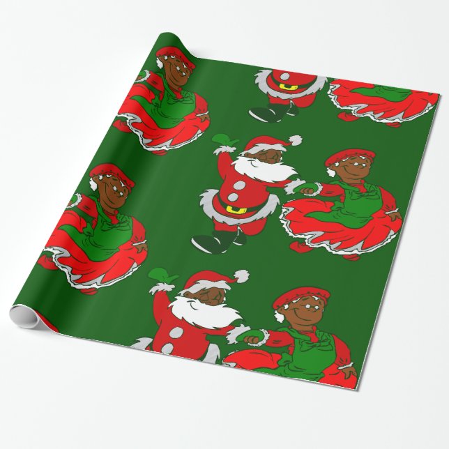 Papier Cadeau noël noir santa claus femme (Déroulé)