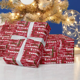 Papier Cadeau Noël Nom répétitif Rouge Blanc Vert Cadeau