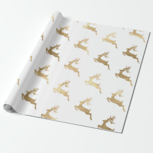 Papier Cadeau Noël Nouvel An Blanc Golden Reindee