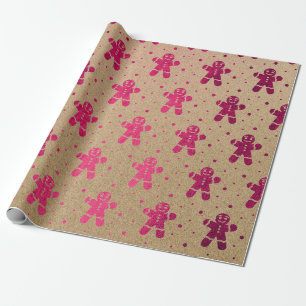Papier Cadeau Noël Nouvel An Fuchsia Gingbread Homme Kraft