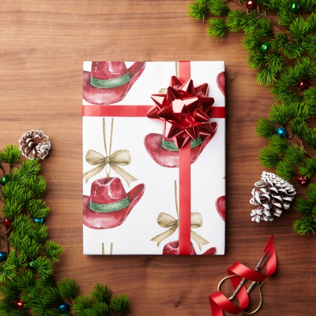 Papier Cadeau Noël Occidental Red Cowboy Cowgirl Casquettes (Cadeau de vacances)