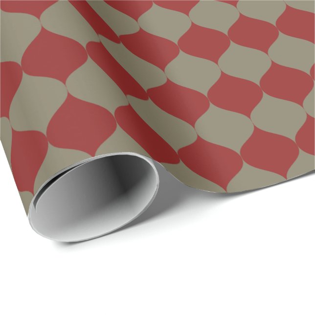 Papier cadeau Noël Ogee Sage Rouge Moderne  (Coin rond)