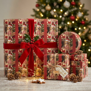 Papier Cadeau Noël os de chien empreinte de patte de Golden Retr