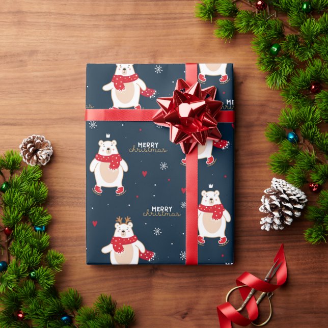 Papier Cadeau Noël ours polaire  (Cadeau de vacances)