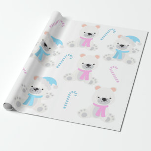 Papier Cadeau Noël Ours polaire bleu rose Fête de la révélation 