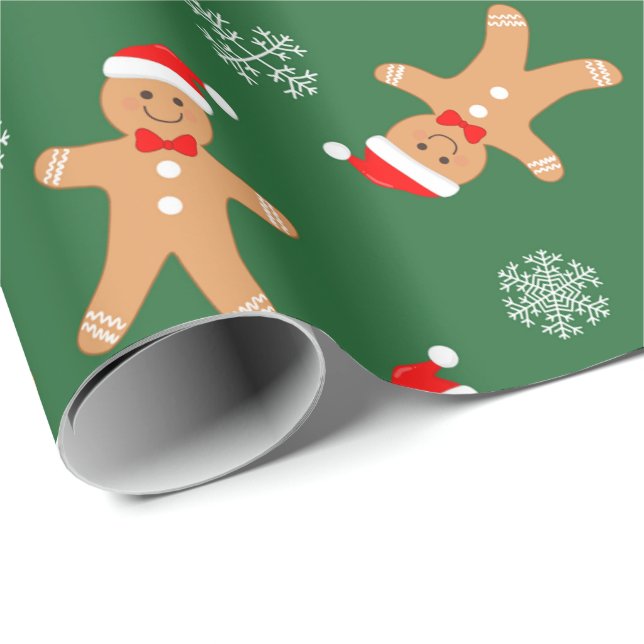 Papier Cadeau Noël pain d'épices Hommes Flammes de neige Noël (Coin rond)