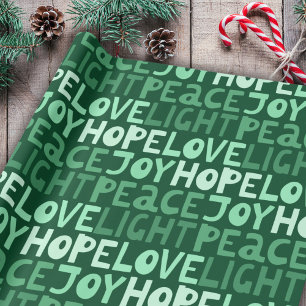Papier Cadeau Noël Paix Joy Hope Amour Vert clair Motif