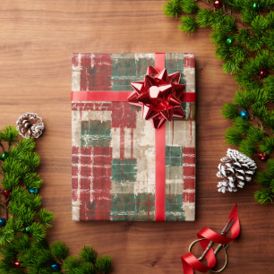 Papier Cadeau Noël Patchwork Carreaux Fêtes Rustique