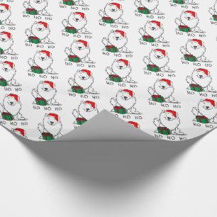 Papier Cadeau Noël Père Noël American Eskimo Chien HO HO HO Mign