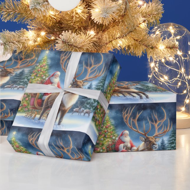 Papier Cadeau Noël Père Noël et Reindeer AI (Vacances)